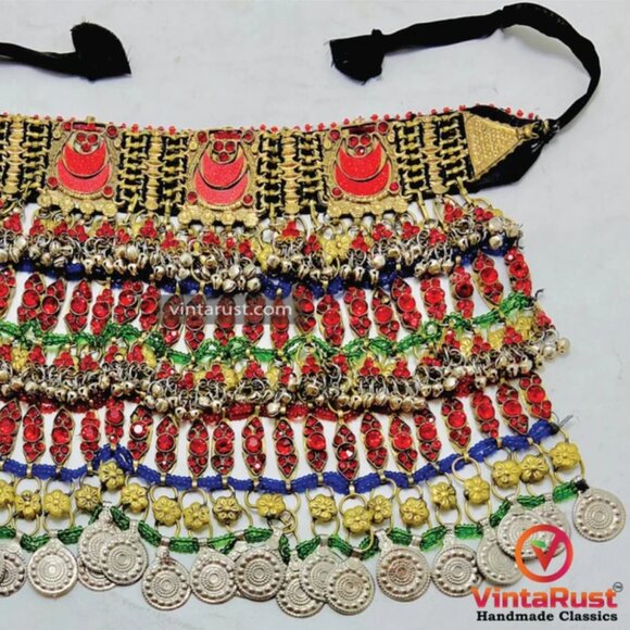 Ethnic Statement Choker Necklace With Red Glass Stones - Picture 5 of 11